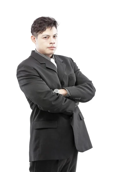 Joven feliz sonriente hombre de negocios alegre, sobre fondo blanco — Foto de Stock