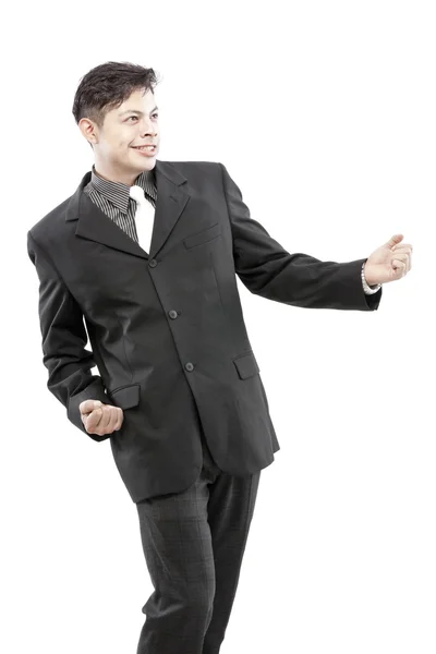 Young happy smiling cheerful business man, over white background — Stock Photo, Image