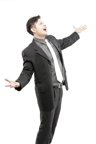 Joven feliz sonriente hombre de negocios alegre, sobre fondo blanco — Foto de Stock