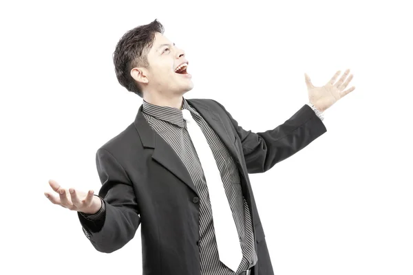 Joven feliz sonriente hombre de negocios alegre, sobre fondo blanco — Foto de Stock