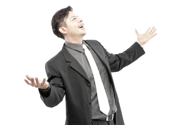 Joven feliz sonriente hombre de negocios alegre, sobre fondo blanco — Foto de Stock