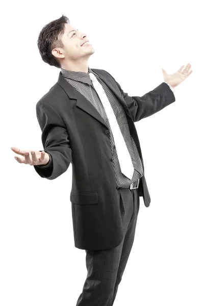 Joven feliz sonriente hombre de negocios alegre, sobre fondo blanco — Foto de Stock