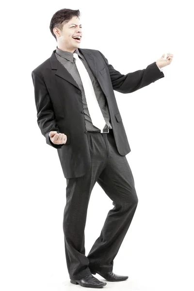 Young happy smiling cheerful business man, over white background — Stock Photo, Image