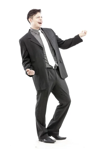 Young happy smiling cheerful business man, over white background — Stock Photo, Image