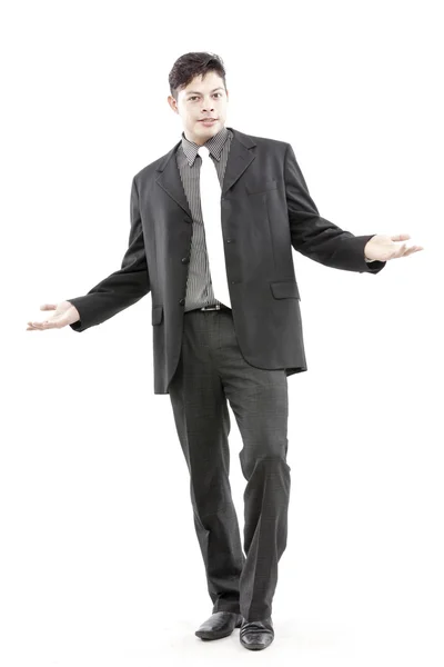 Young happy smiling cheerful business man, over white background — Stock Photo, Image