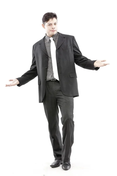 Young happy smiling cheerful business man, over white background — Stock Photo, Image