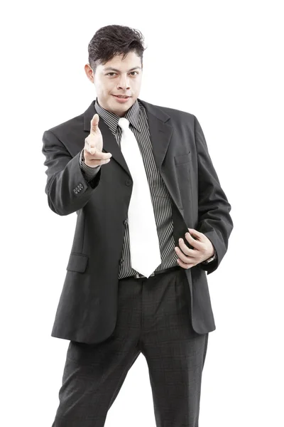 Young happy smiling cheerful business man, over white background — Stock Photo, Image