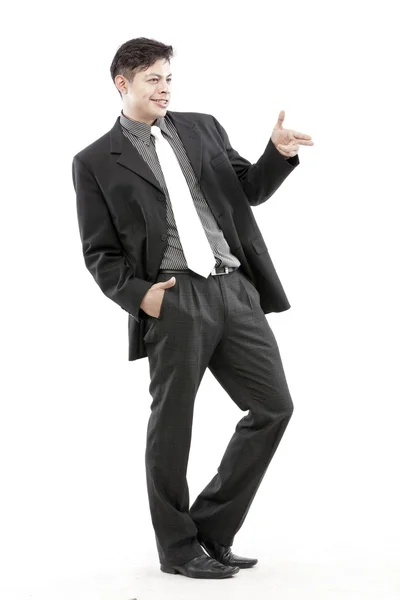 Young happy smiling cheerful business man, over white background — Stock Photo, Image