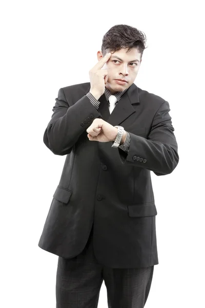 Businessman looking at the time and thinking — Stock Photo, Image