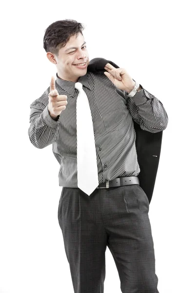 Photo of a handsome young businessman pointing to something — Stock Photo, Image