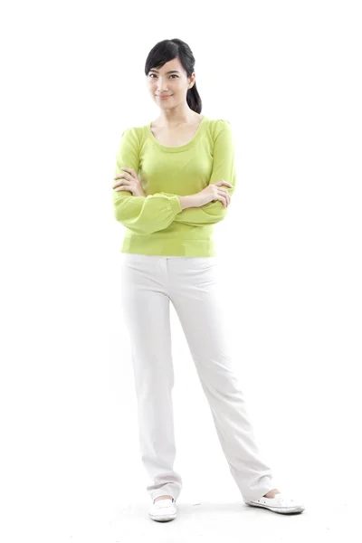Confident woman against a white background Stock Photo