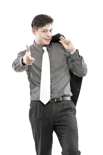 Photo of a handsome young businessman pointing to something Stock Picture