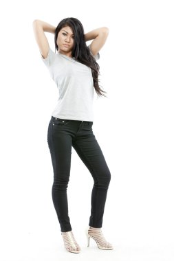 boş gri t-shirt ile seksi Asyalı kız