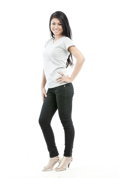 Sexy asian girl with blank grey t-shirt — Stock Photo, Image