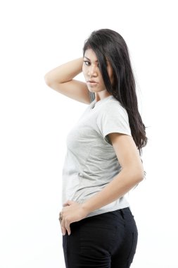 boş gri t-shirt ile seksi Asyalı kız