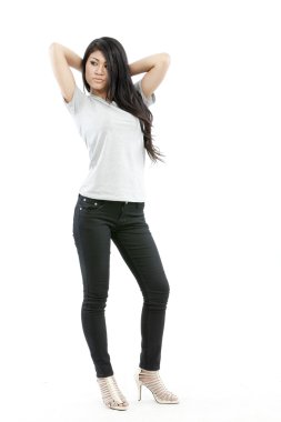 boş gri t-shirt ile seksi Asyalı kız