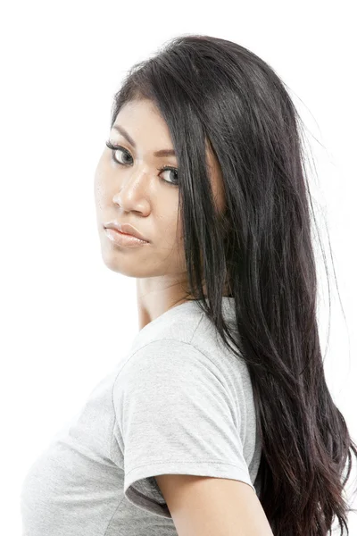 Sexy ragazza asiatica con bianco grigio t-shirt — Foto Stock