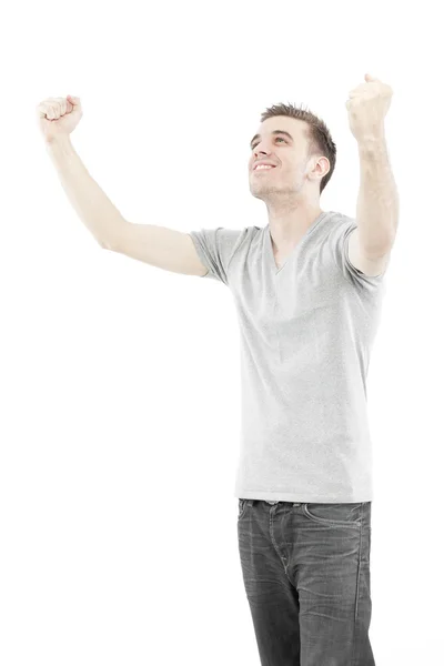 Casual man enjoying his success isolated on white background — Stock Photo, Image