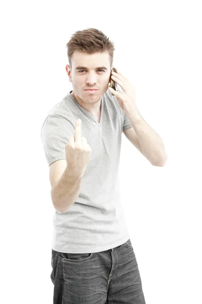 Ung man talar hans smarta telefon — Stockfoto