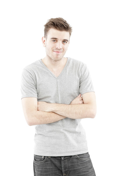 Handsome man casually on isolated white background