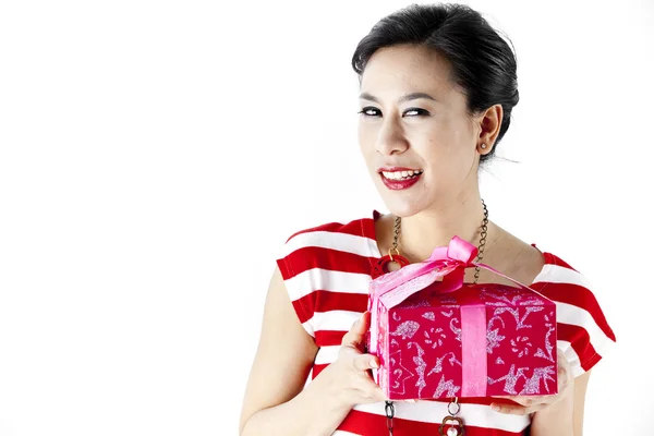 Imagen de chica alegre con caja de regalo —  Fotos de Stock