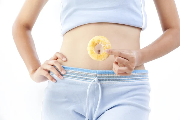 Kost kvinna med donut — Stockfoto