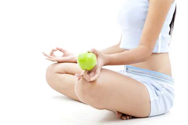 Beautiful asian woman hold apple in her hand on white background — Stock Photo, Image