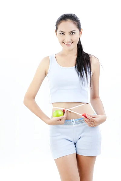 Mujer que mide la forma perfecta, estilos de vida saludables . —  Fotos de Stock