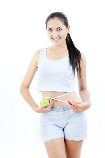 Woman measuring perfect shape,Healthy lifestyles. — Stock Photo, Image