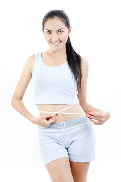 Woman measuring perfect shape,Healthy lifestyles. — Stock Photo, Image