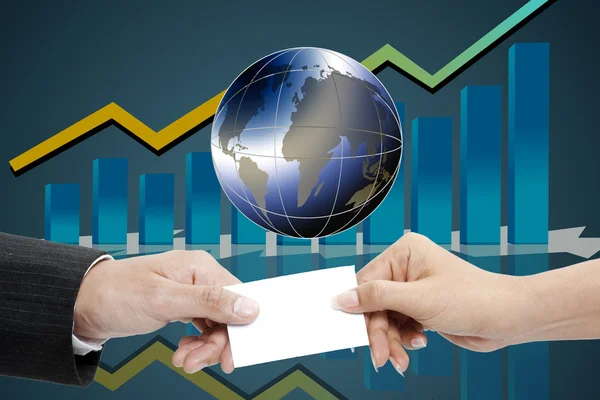 Business hand holding a globe with increasing graph — Stock Photo, Image