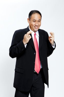 batıl inançlı - girişimci ile parmak beyaz arka plan üzerinde çarpı işareti