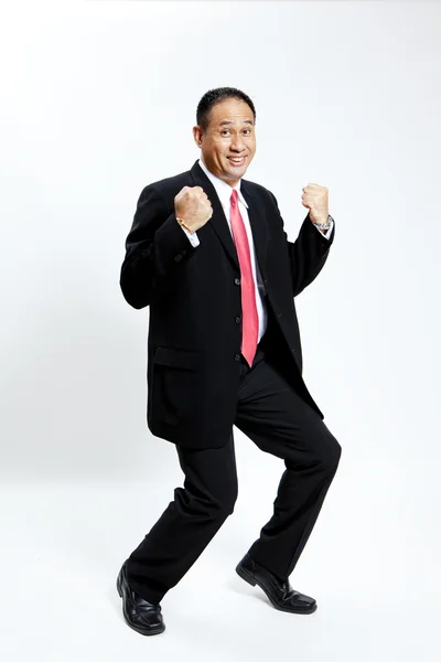 Portret van een energieke volwassen zakenman genieten van succes tegen Wit - geïsoleerd — Stockfoto
