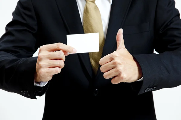 Retrato de hombre de negocios con tarjeta de nota en blanco —  Fotos de Stock