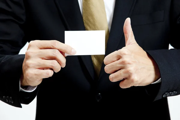 Retrato de hombre de negocios con tarjeta de nota en blanco —  Fotos de Stock