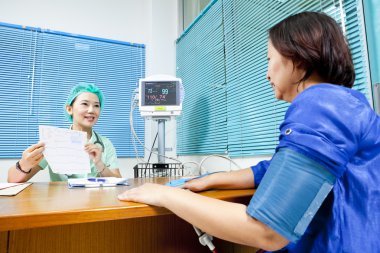 Kadın doktor ve kadın hasta.