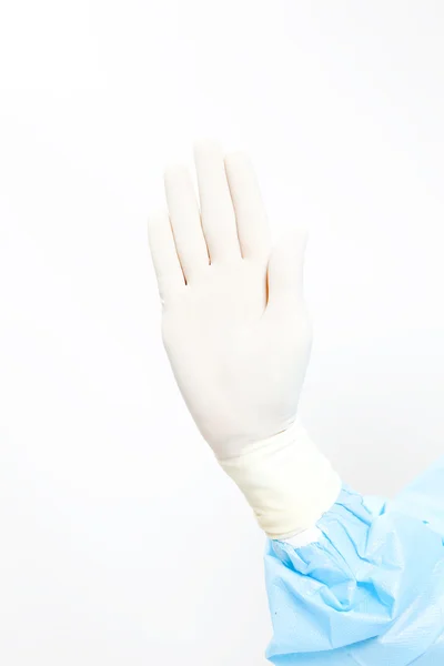 Guanto bianco e Gesturing cinque su sfondo bianco — Foto Stock