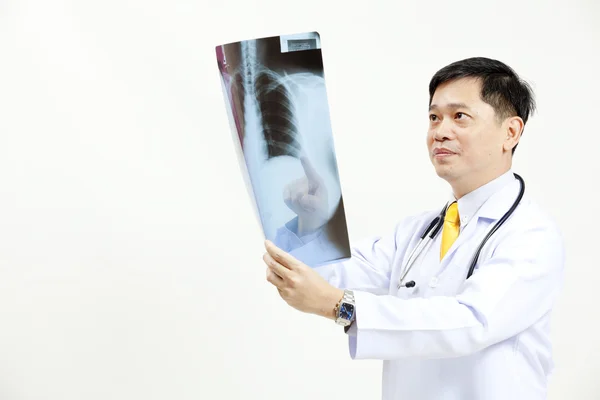 Senior doctor checking xray results — Stock Photo, Image