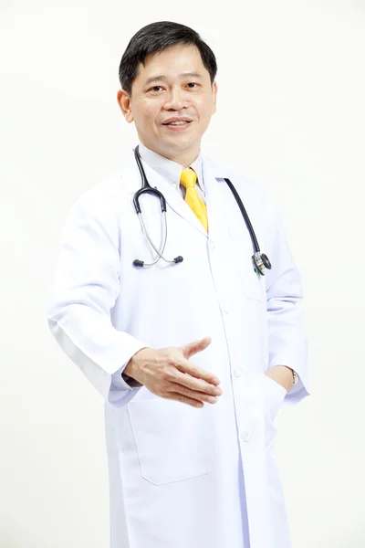 Happy senior chief doctor offering his handshake — Stock Photo, Image