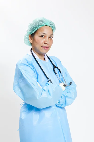 Boldog sikeres érett női orvos arcképe — Stock Fotó