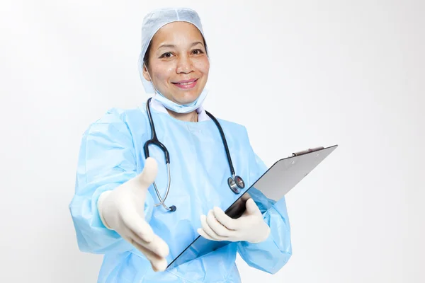 Médico feminino aperto de mão — Fotografia de Stock