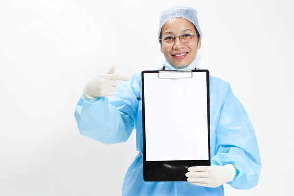 Doktor whit notepad bir üzerinde beyaz arka plan — Stok fotoğraf
