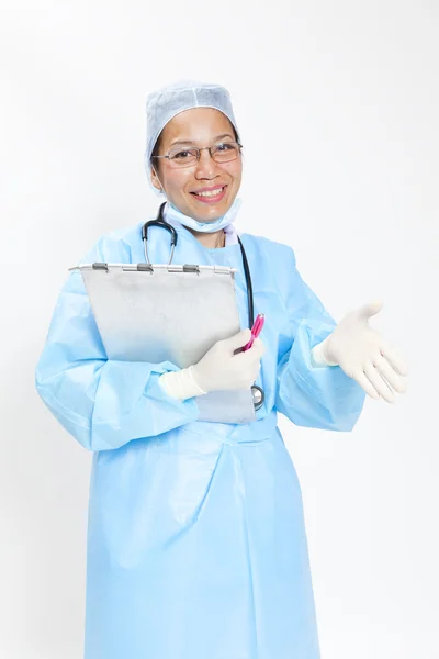 Femme médecin poignée de main — Photo