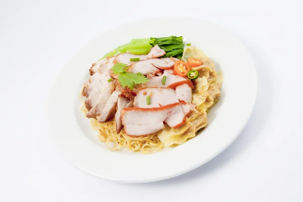 Chinese style Roasted pork with egg-noodle — Stock Photo, Image