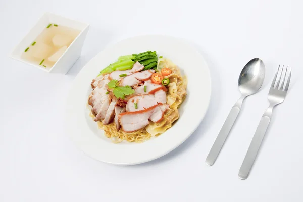 Chinese style Roasted pork with egg-noodle — Stock Photo, Image