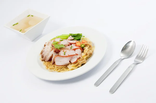 Chinese style Roasted pork with egg-noodle — Stock Photo, Image
