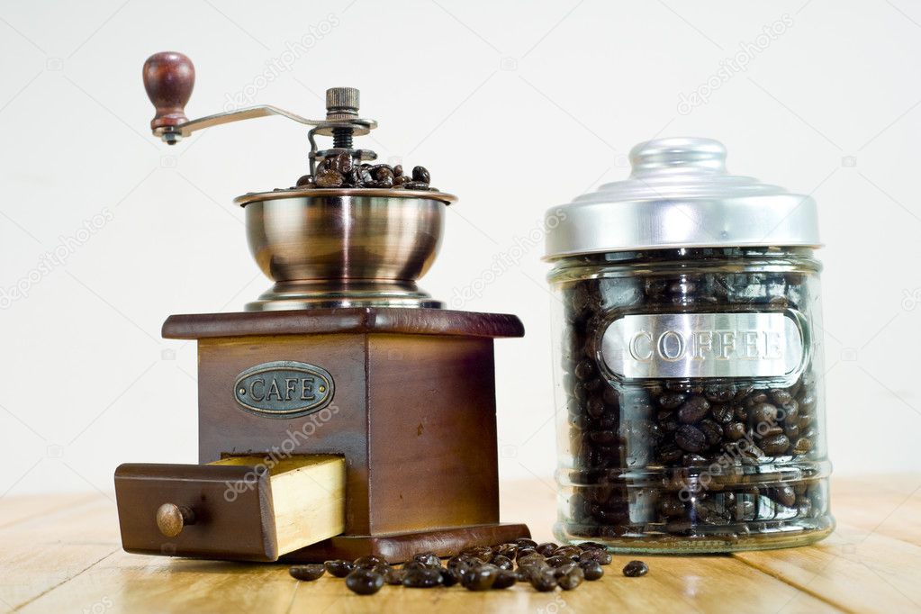 Vintage wooden coffee mill grinder