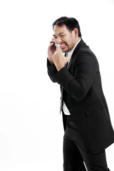 Supersticioso - Hombre de negocios asiático con los dedos cruzados sobre fondo blanco —  Fotos de Stock