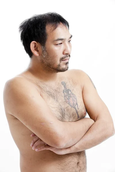 Portrait of asian man with naked body and tattoo — Stock Photo, Image