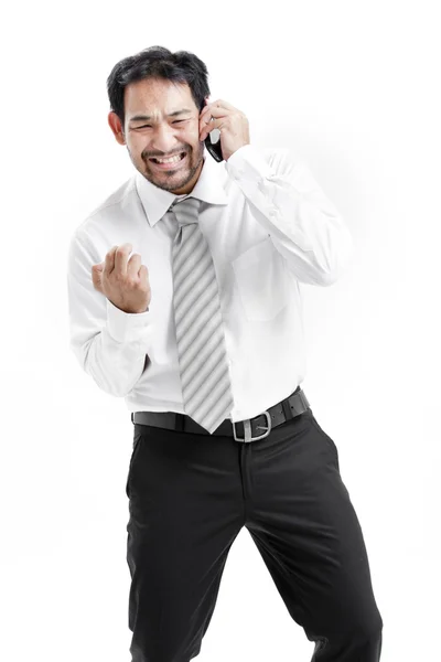 Supersticioso - Hombre de negocios asiático con los dedos cruzados sobre fondo blanco —  Fotos de Stock